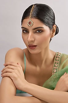 Gold Finish Kundan Polki & Red Stone Maangtikka