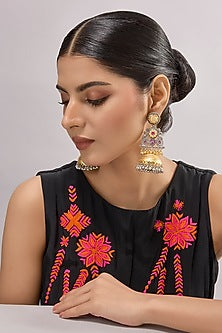 Two-Tone Finish Multi-Colored Stone Chandbali Earrings