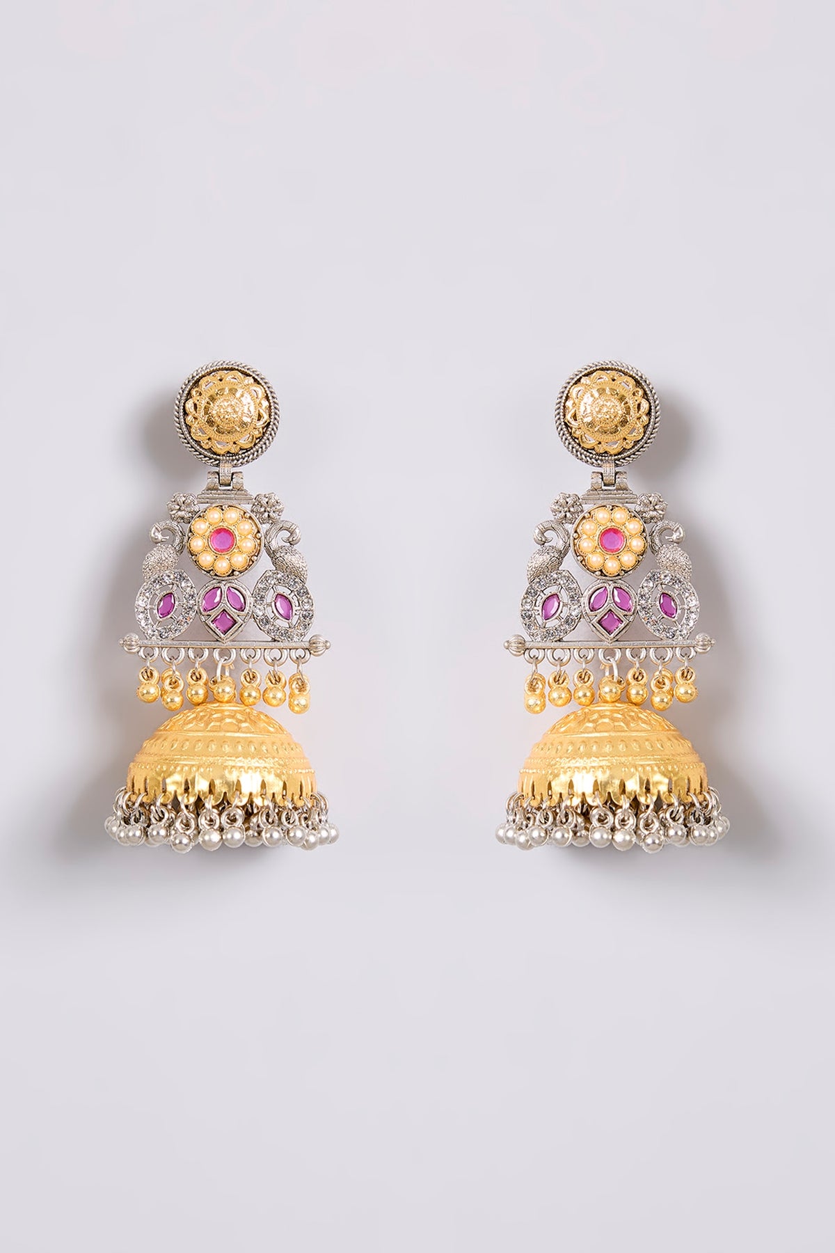 Two-Tone Finish Multi-Colored Stone Chandbali Earrings