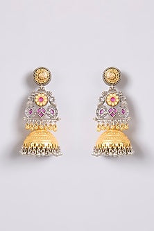Two-Tone Finish Multi-Colored Stone Chandbali Earrings