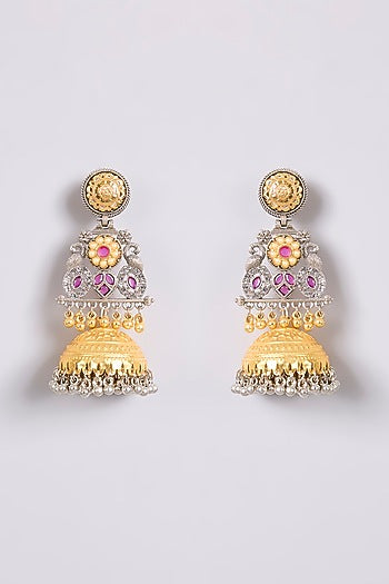 Two-Tone Finish Multi-Colored Stone Chandbali Earrings