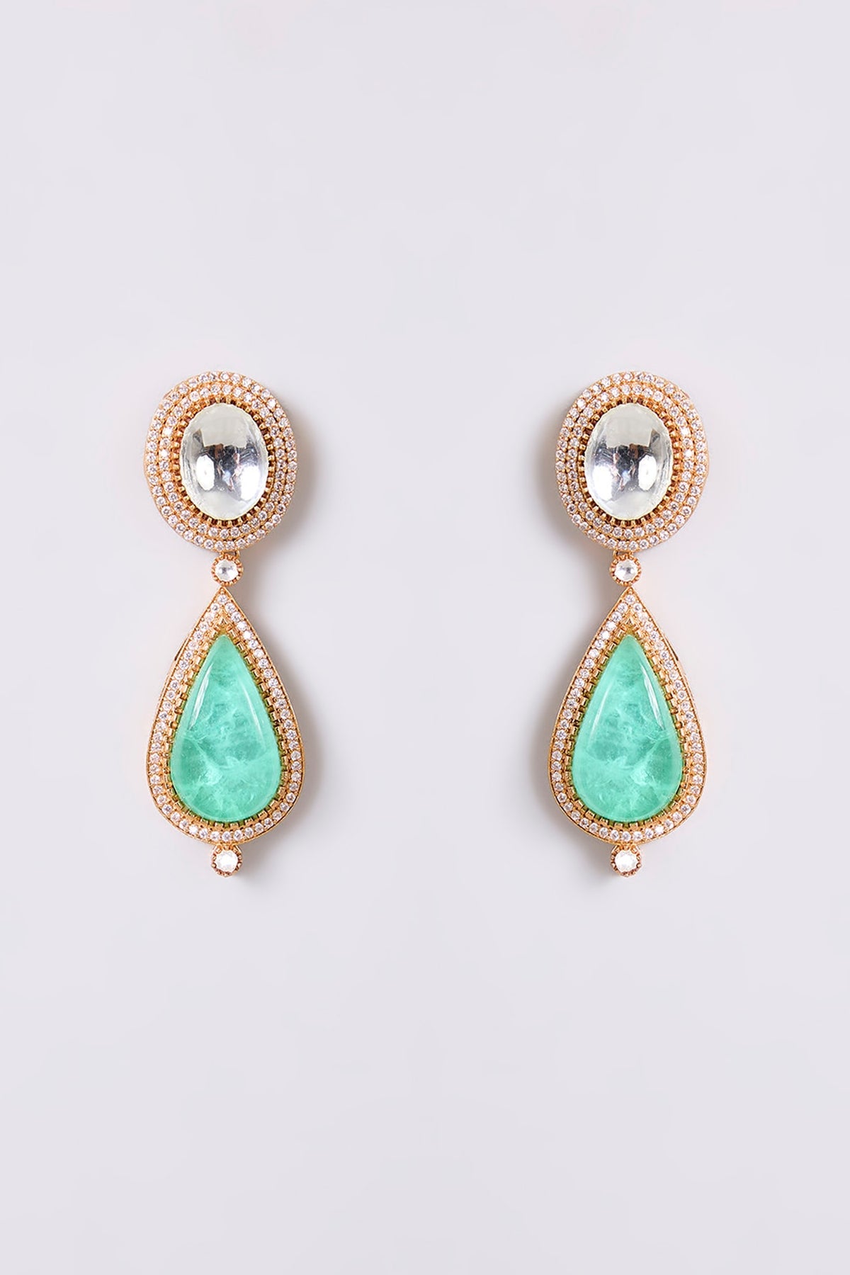 Gold Finish Kundan Polki & Green Stone Necklace Set