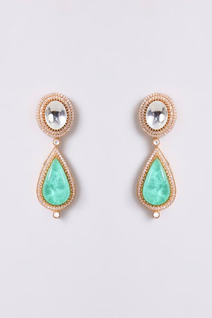 Gold Finish Kundan Polki & Green Stone Necklace Set