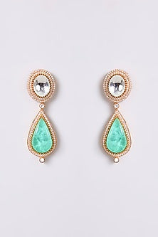 Gold Finish Kundan Polki & Green Stone Necklace Set