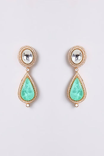 Gold Finish Kundan Polki & Green Stone Necklace Set