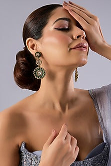 Two-Tone Finish Multi-Colored Stone Dangler Earrings
