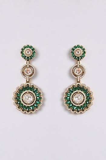 Two-Tone Finish Multi-Colored Stone Dangler Earrings
