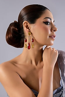 Two-Tone Finish Multi-Colored Stone Dangler Earrings