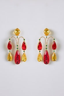 Two-Tone Finish Multi-Colored Stone Dangler Earrings