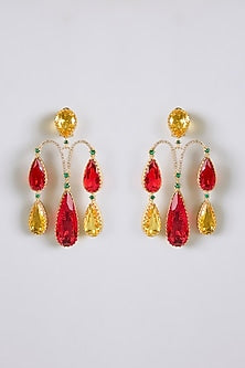 Two-Tone Finish Multi-Colored Stone Dangler Earrings