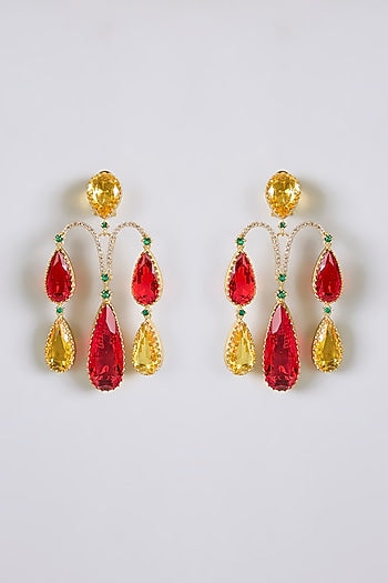 Two-Tone Finish Multi-Colored Stone Dangler Earrings