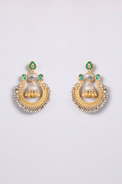 Two-Tone Finish Multi-Colored Stone Dangler Earrings
