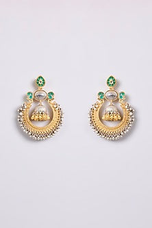 Two-Tone Finish Multi-Colored Stone Dangler Earrings