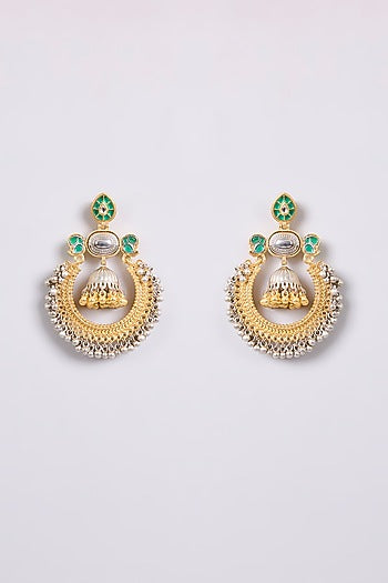 Two-Tone Finish Multi-Colored Stone Dangler Earrings