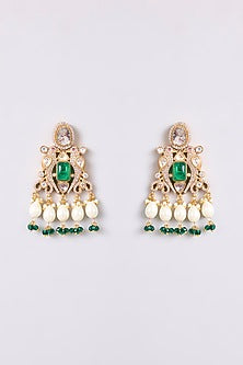 Gold Finish Kundan Polki & Green Stone Necklace Set