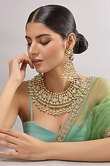 Gold Finish Kundan Polki Necklace Set