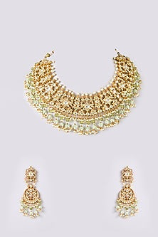 Gold Finish Kundan Polki Necklace Set