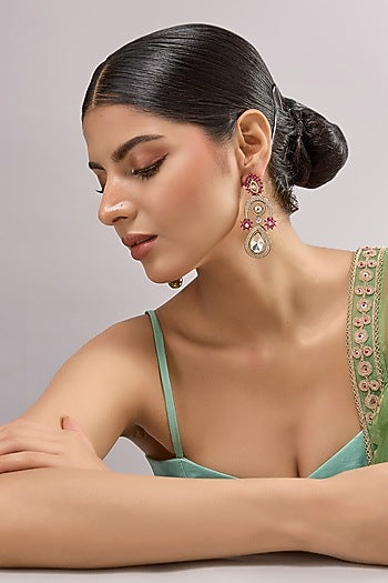 Two-Tone Finish Multi-Colored Stone Dangler Earrings