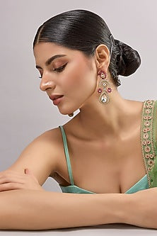 Two-Tone Finish Multi-Colored Stone Dangler Earrings