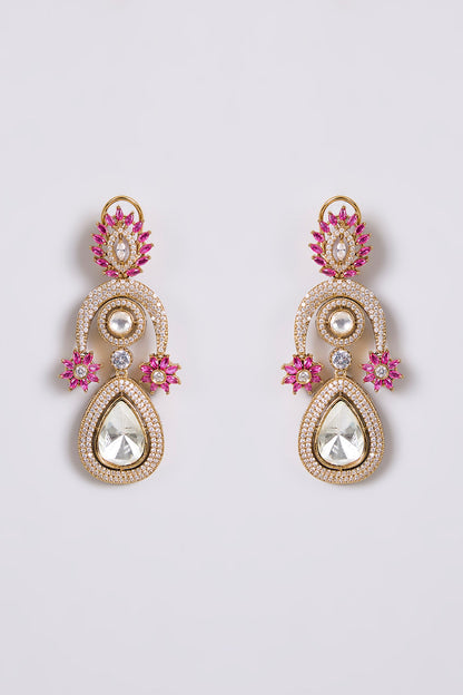 Two-Tone Finish Multi-Colored Stone Dangler Earrings