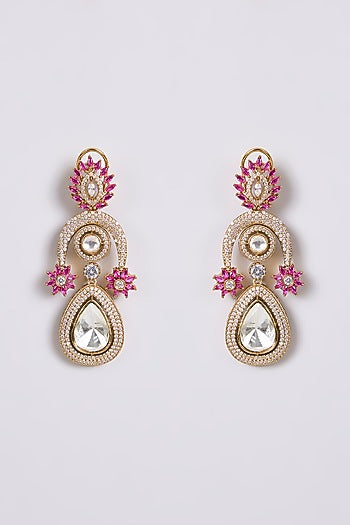 Two-Tone Finish Multi-Colored Stone Dangler Earrings