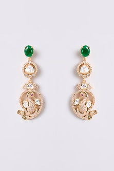 Gold Finish Kundan Polki & Green Stone Necklace Set