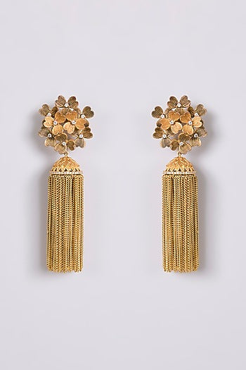 Two-Tone Finish Multi-Colored Stone Dangler Earrings