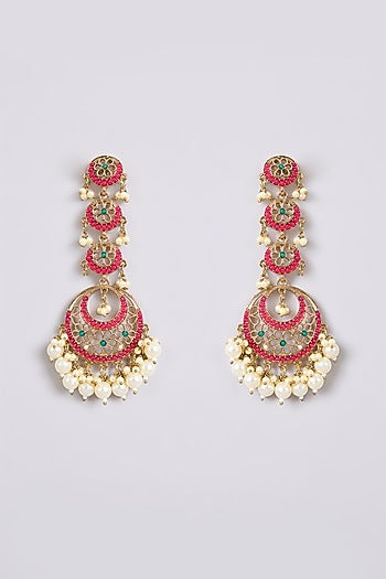 Two-Tone Finish Multi-Colored Stone Chandbali Earrings