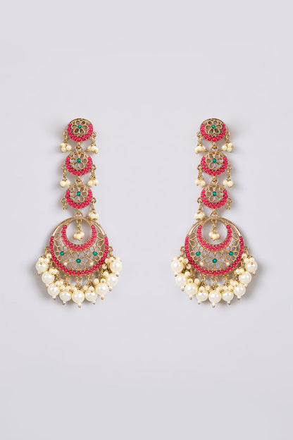 Two-Tone Finish Multi-Colored Stone Chandbali Earrings