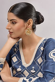 Two-Tone Finish Multi-Colored Stone Chandbali Earrings