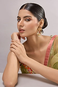 Two-Tone Finish Multi-Colored Stone Chandbali Earrings