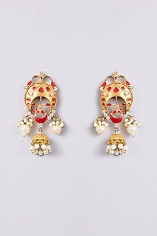 Two-Tone Finish Multi-Colored Stone Chandbali Earrings