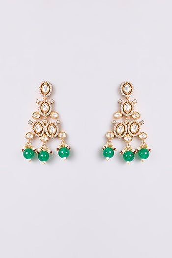 Gold Finish Kundan Polki & Emerald Stone Necklace Set