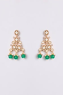 Gold Finish Kundan Polki & Emerald Stone Necklace Set