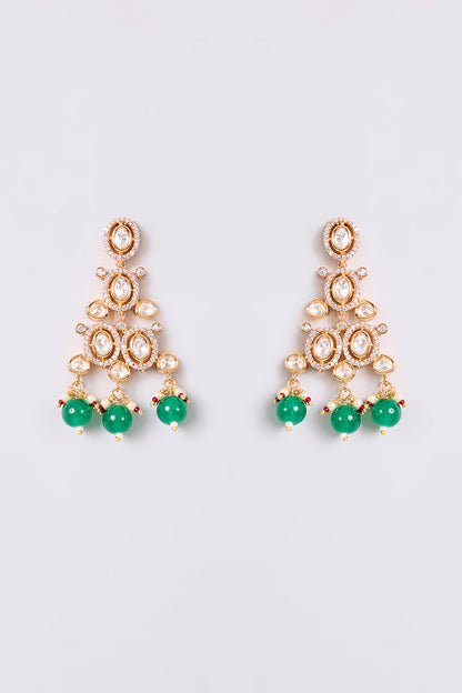 Gold Finish Kundan Polki & Emerald Stone Necklace Set