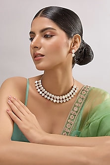 Gold Finish Kundan Polki Necklace Set