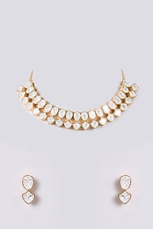 Gold Finish Kundan Polki Necklace Set