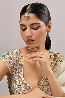 Gold Finish Kundan Polki & Green Stone Maangtikka