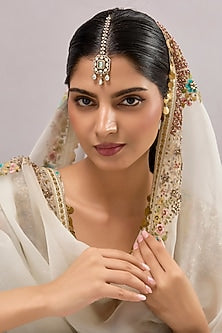 Two-Tone Finish Kundan Polki & Aqua Stone Maangtikka