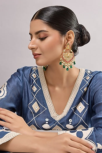 Two-Tone Finish Multi-Colored Stone Chandbali Earrings