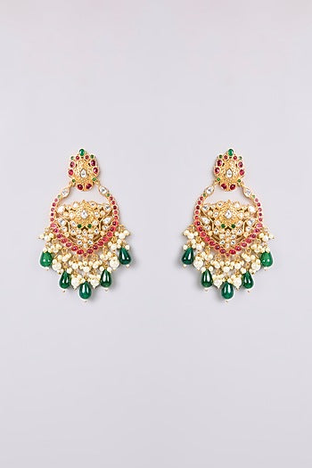Two-Tone Finish Multi-Colored Stone Chandbali Earrings