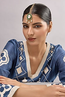 Gold Finish Kundan Polki & Green Stone Maangtikka
