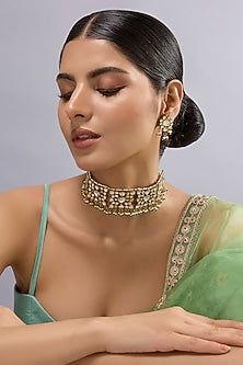Gold Finish Kundan Polki Necklace Set