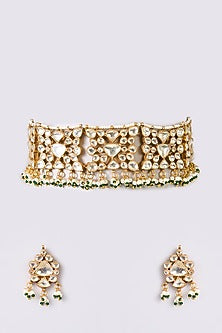 Gold Finish Kundan Polki Necklace Set