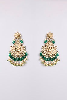 Gold Finish Kundan Polki & Green Stone Necklace Set