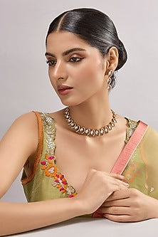 Gold Finish Kundan Polki Necklace Set