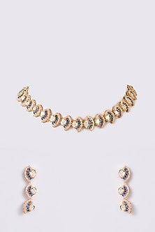 Gold Finish Kundan Polki Necklace Set