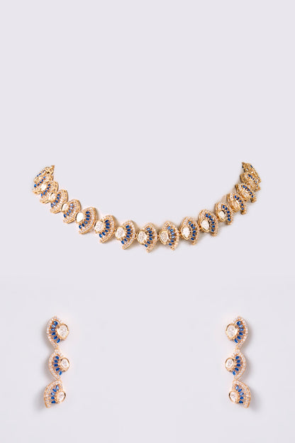 Gold Finish Kundan Polki Necklace Set