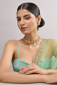 Gold Finish Kundan Polki Necklace Set