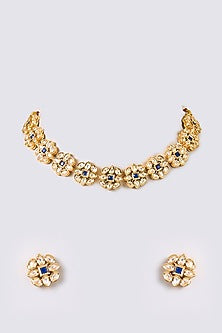Gold Finish Kundan Polki Necklace Set